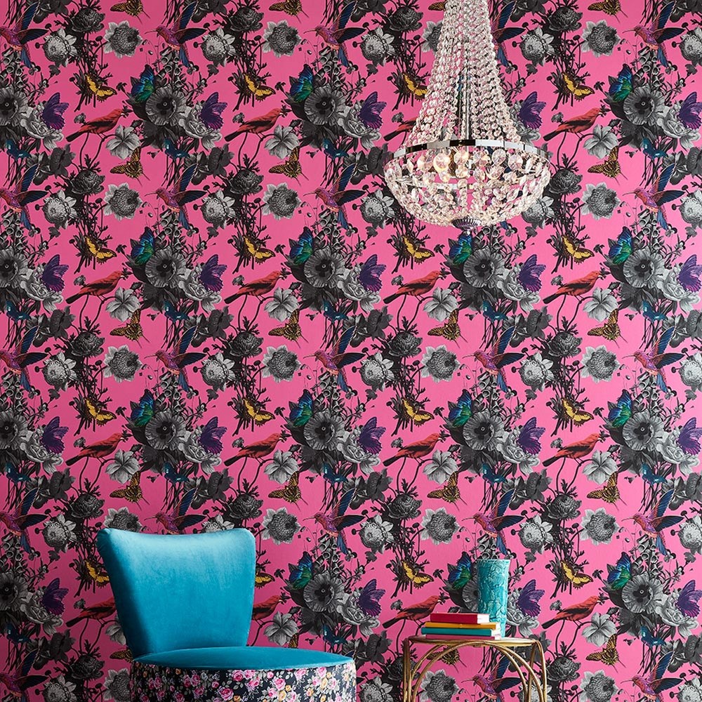 Jardin Floral Wallpaper 106429 by Graham & Brown in Magenta Pink